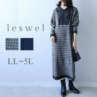 リンクス編み襟付きニットワンピース