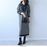 リンクス編み襟付きニットワンピース