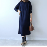 リンクス編み襟付きニットワンピース