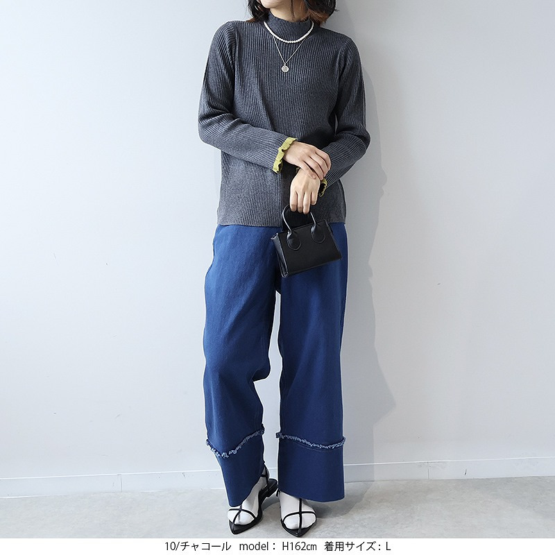 配色リブニットハイネックニット2