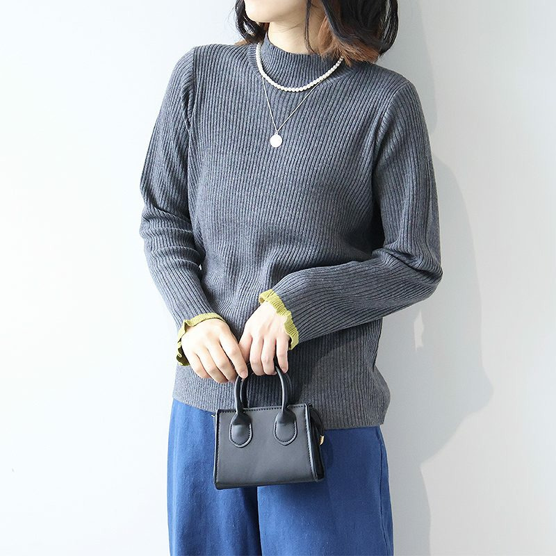 配色リブニットハイネックニット3