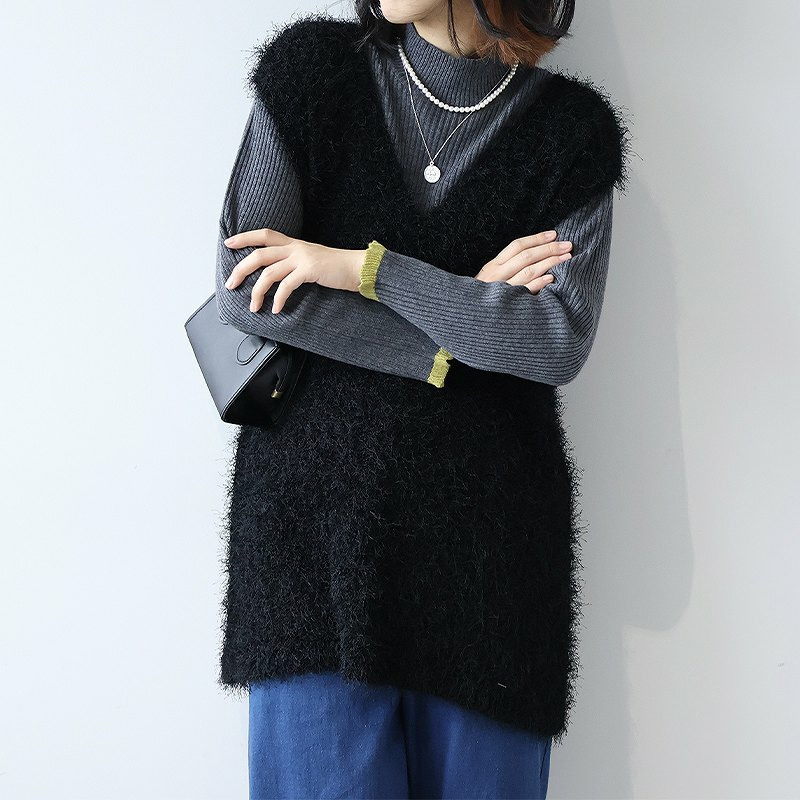 配色リブニットハイネックニット5