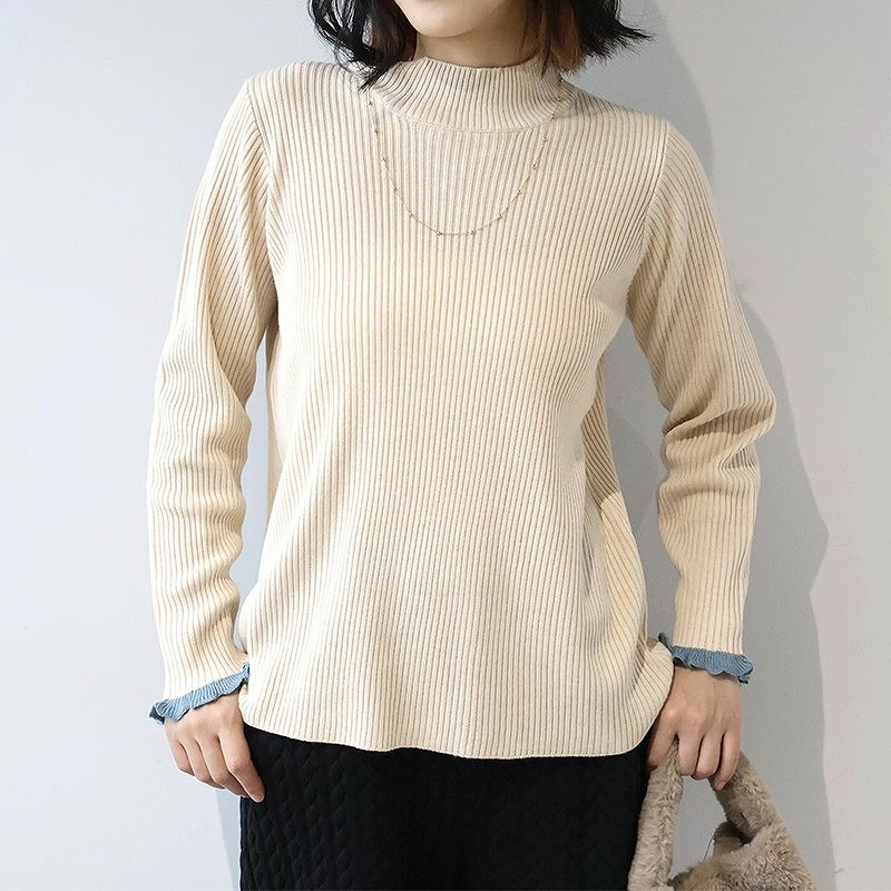 配色リブニットハイネックニット7