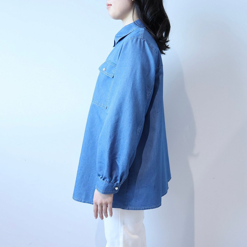 ライトオンスデニムパール釦シャツ LL/3L/4L/5L leswel ミントブリーズ12