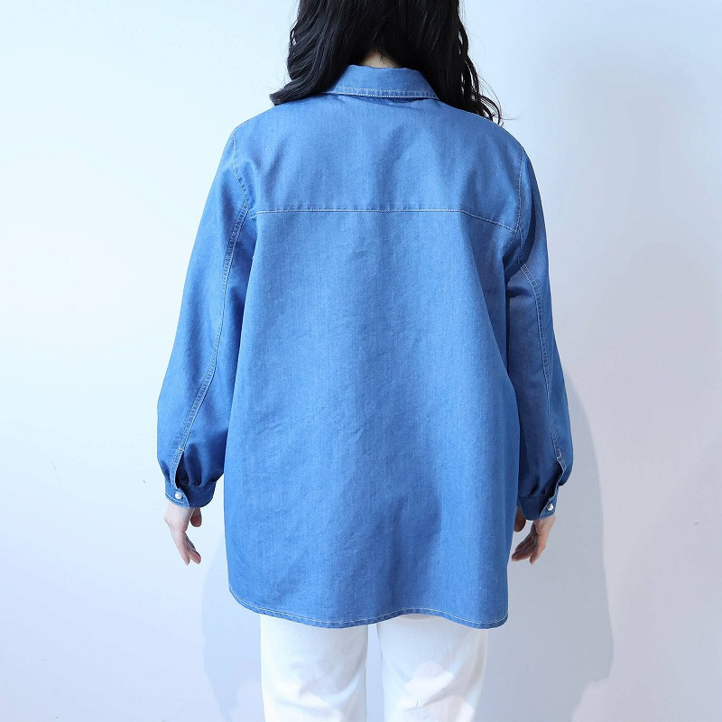 ライトオンスデニムパール釦シャツ LL/3L/4L/5L leswel ミントブリーズ13