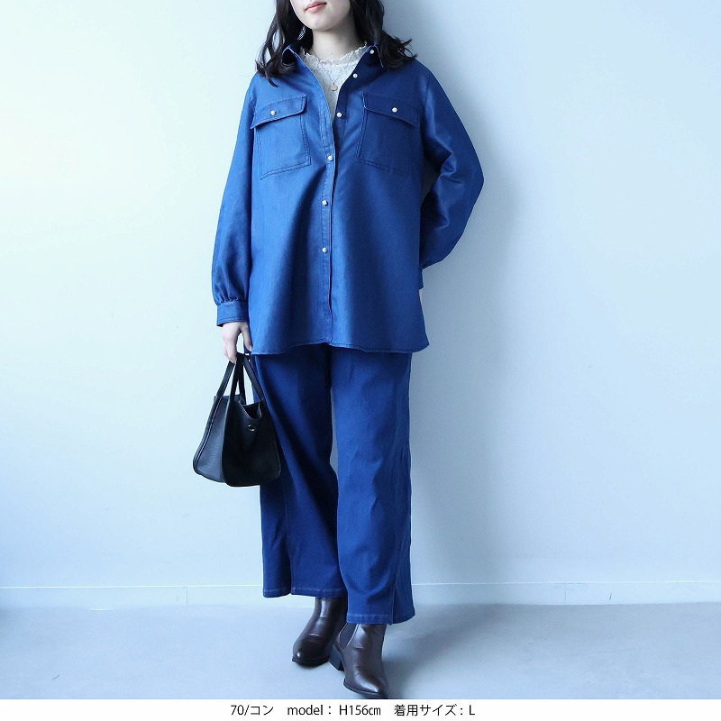 ライトオンスデニムパール釦シャツ LL/3L/4L/5L leswel ミントブリーズ2