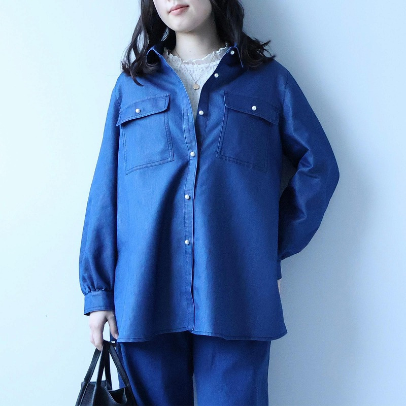 ライトオンスデニムパール釦シャツ LL/3L/4L/5L leswel ミントブリーズ4