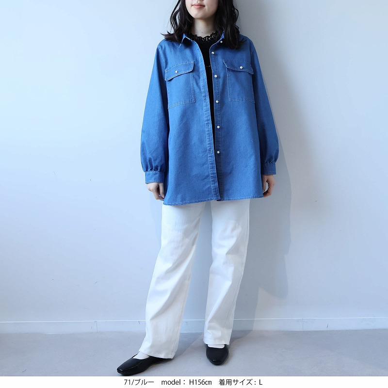 ライトオンスデニムパール釦シャツ LL/3L/4L/5L leswel ミントブリーズ6