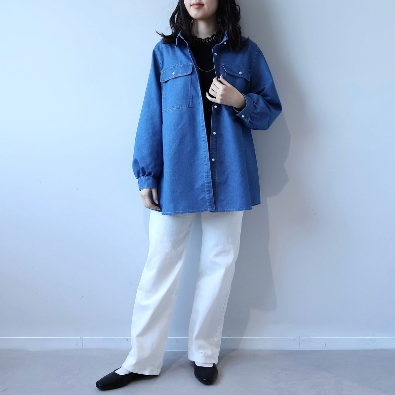 ライトオンスデニムパール釦シャツ LL/3L/4L/5L leswel ミントブリーズ7