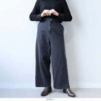 スリットヘム切替えワイドデニムパンツ LL/3L/4L/5L leswel レスウェル