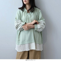 レース切替えフリルネックブラウス LL/3L/4L/5L leswelレスウェル