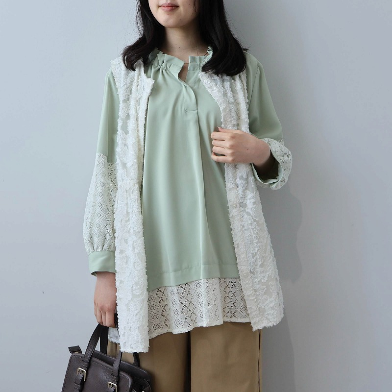 レース カットジャガード ジレ ベスト LL/3L/4L/5L leswelレスウェル7