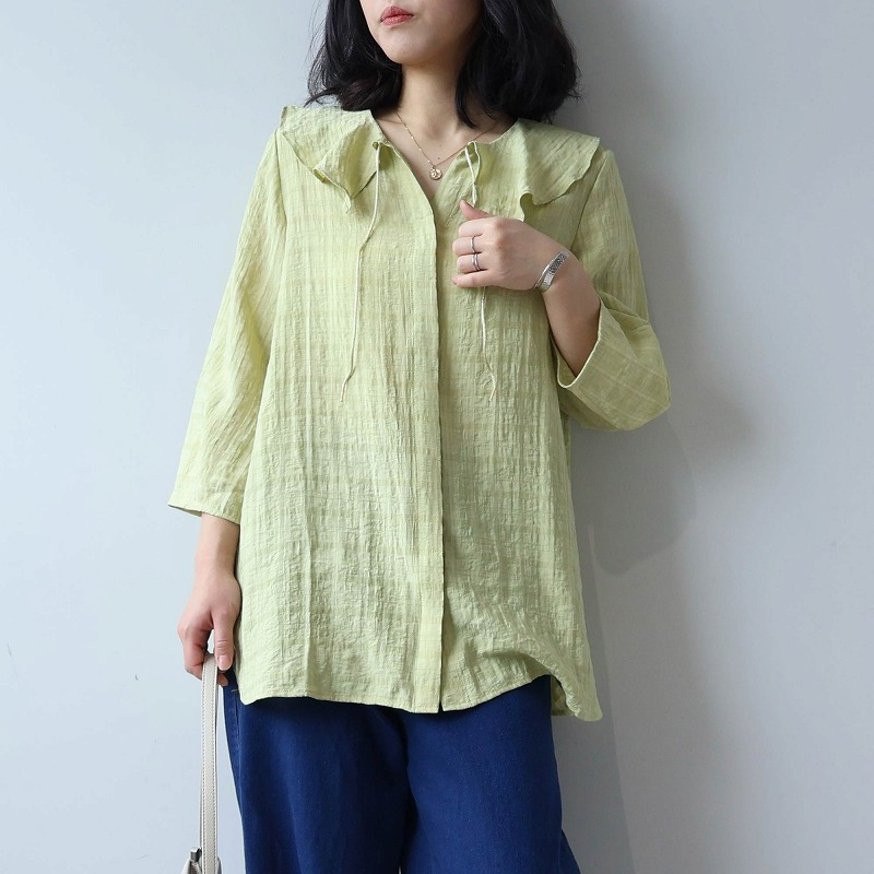 ドビーチェックフリル襟 ブラウス LL/3L/4L/5L leswelレスウェル