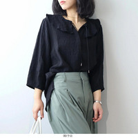 【タイムセール】ドビーチェックフリル襟 ブラウス LL/3L/4L/5L leswelレスウェル