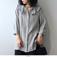 【タイムセール】ドビーチェックフリル襟 ブラウス LL/3L/4L/5L leswelレスウェル