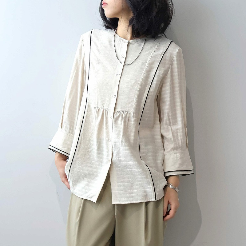 ドビーボーダー パイピング ブラウス LL/3L/4L/5L leswelレスウェル