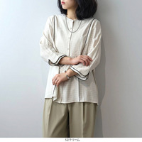 ドビーボーダー パイピング ブラウス LL/3L/4L/5L leswelレスウェル