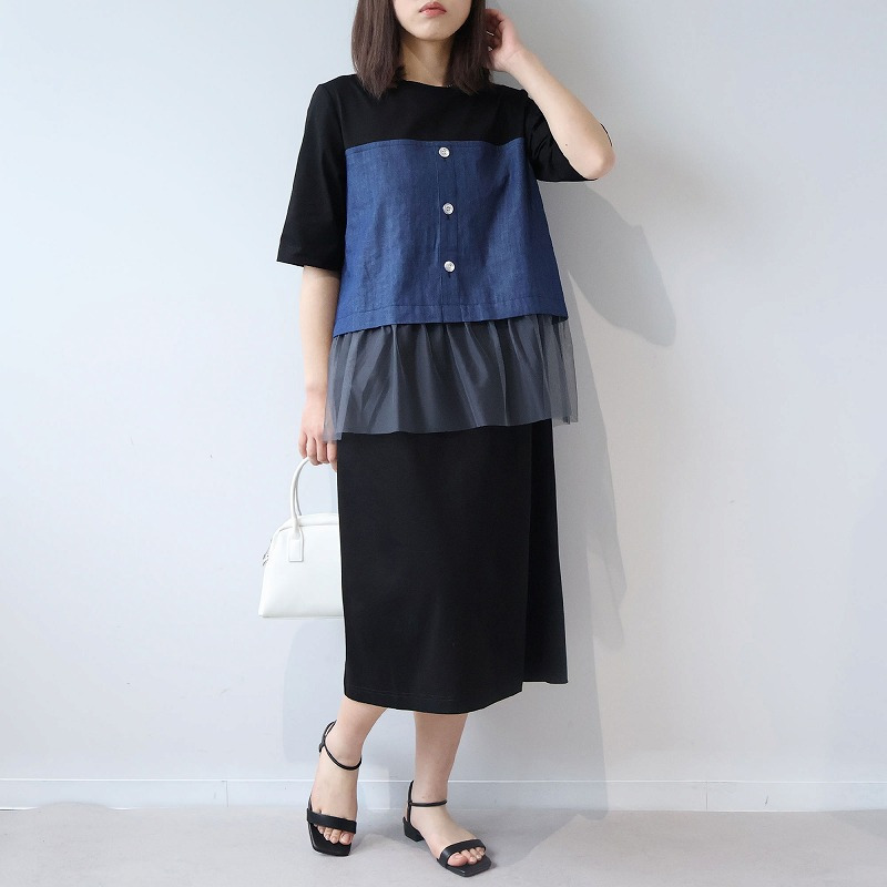 【接触冷感】ビスチェ風ドッキングワンピース LL/3L/4L/5L leswelレスウェル