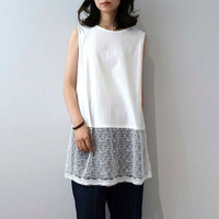 【接触冷感】シルケット天竺レース切替ノースリーブチュニック LL/3L/4L/5L leswelレスウェル