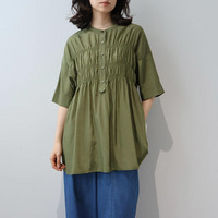 バンドカラー シャーリングブラウス LL/3L/4L/5L leswelレスウェル