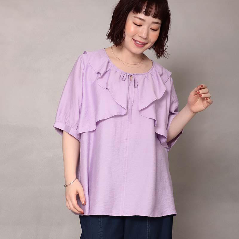 【WEB限定】リネンライクラッフルフリルブラウス