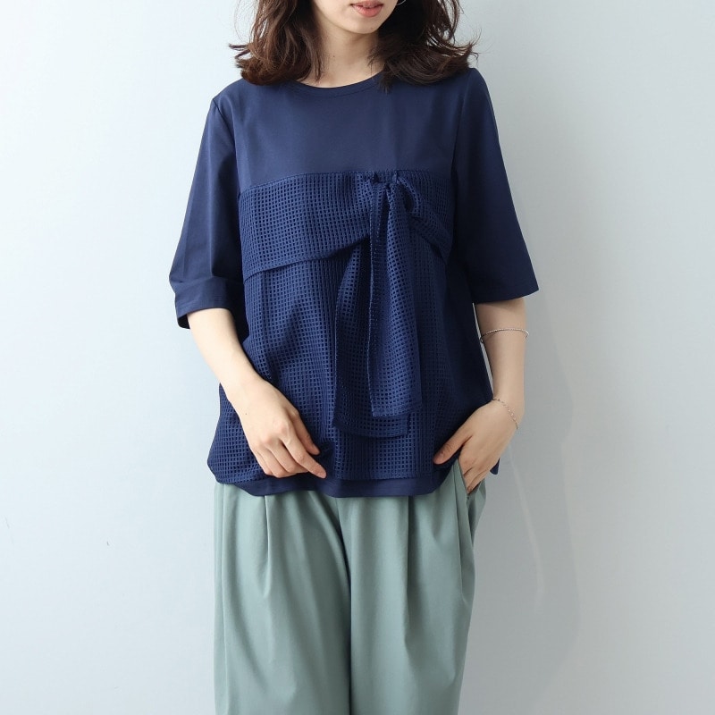 【接触冷感】シルケット天竺 メッシュ ドッキングTシャツ LL/3L/4L/5L leswelレスウェル3
