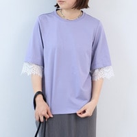 シルケット天竺レーススリーブカットソーLL/3L/4L/5L leswelレスウェル