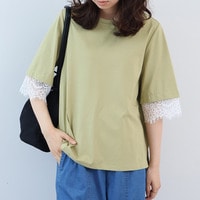 シルケット天竺レーススリーブカットソーLL/3L/4L/5L leswelレスウェル