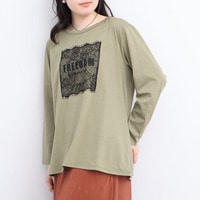 レース付きロゴTシャツ カットソー ロンTLL/3L/4L/5L leswelレスウェル