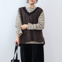 レーストリムVネックベストLL/3L/4L/5L leswelレスウェル