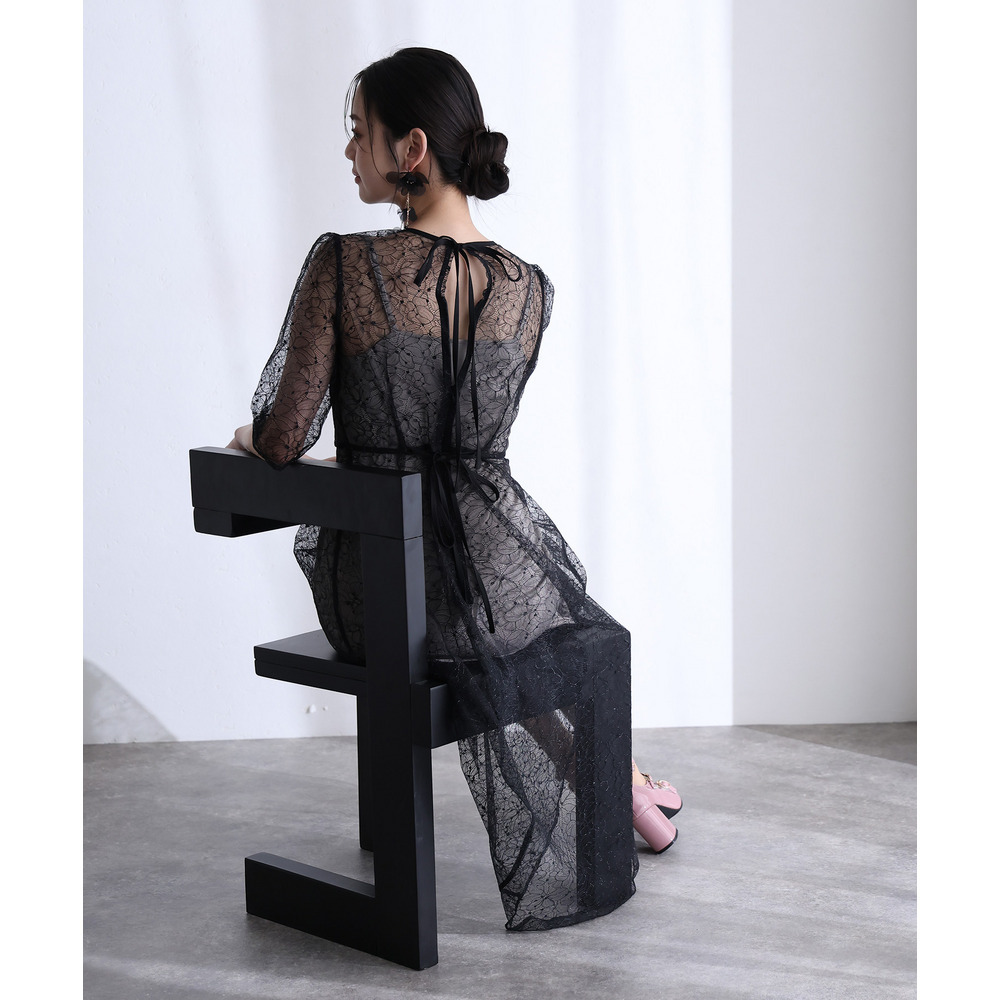 ラメレースバックリボン2点セットドレス1