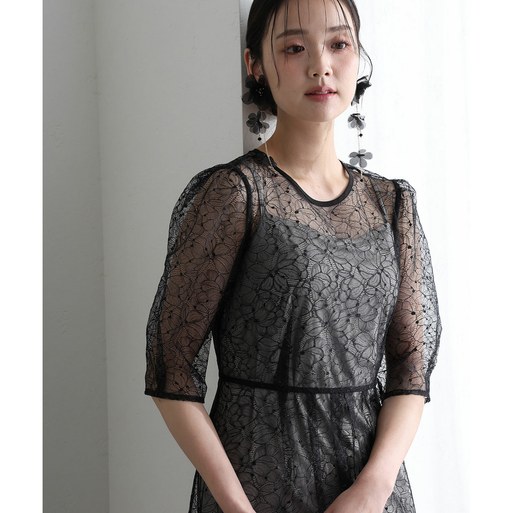 ラメレースバックリボン2点セットドレス2