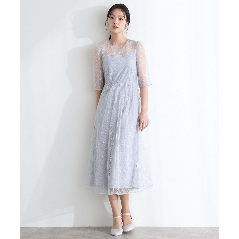 ラメレースバックリボン2点セットドレス22