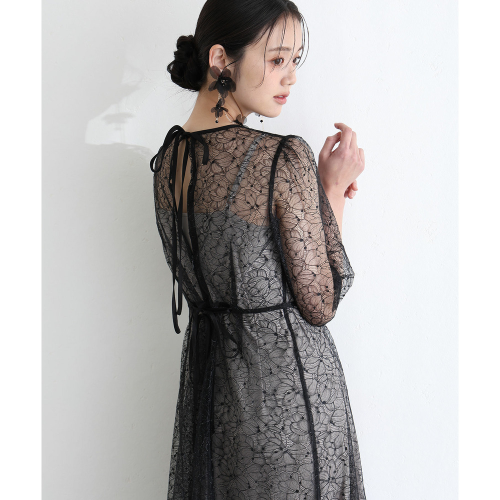 ラメレースバックリボン2点セットドレス3