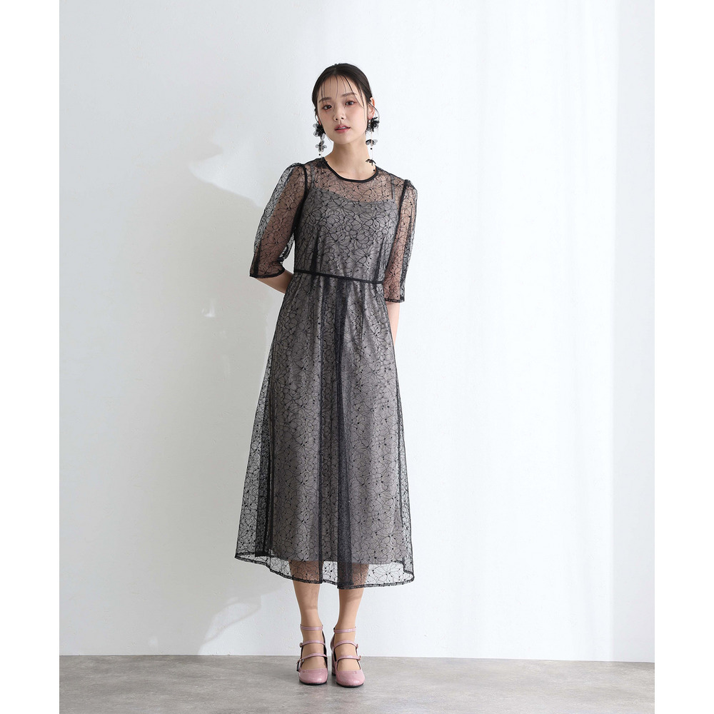 ラメレースバックリボン2点セットドレス4