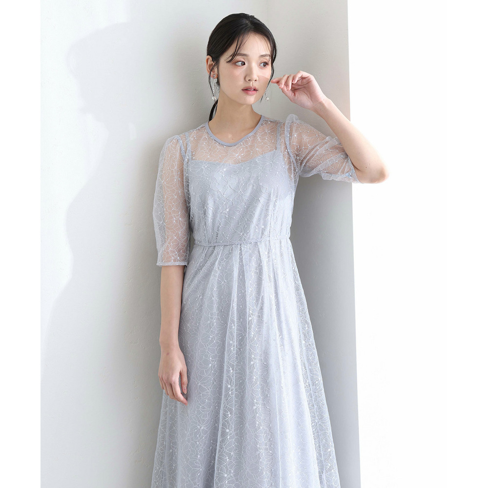 ラメレースバックリボン2点セットドレス1