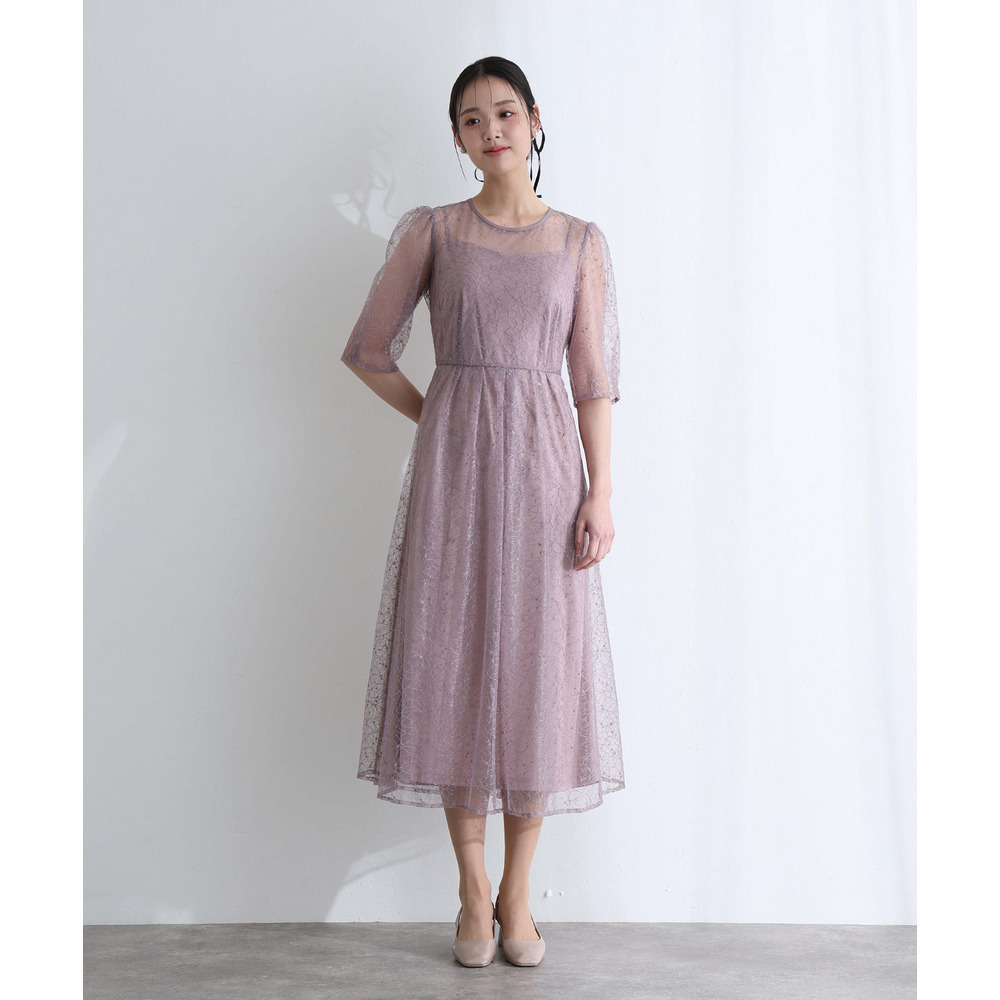 ラメレースバックリボン2点セットドレス1