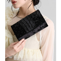 ラインストーン付きベロアクラッチバッグ　