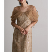 オフショルダースパンコール刺繍レースドレス