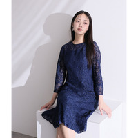 総レースベルスリーブフレアドレス