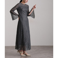 総レースベルスリーブロングドレス