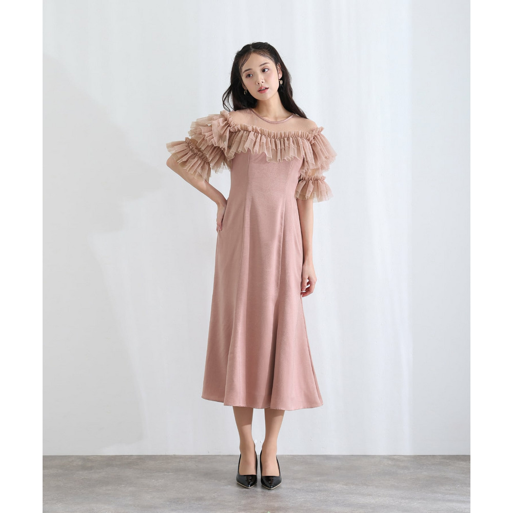 ヴィンテージ風サテンフレアドレス　