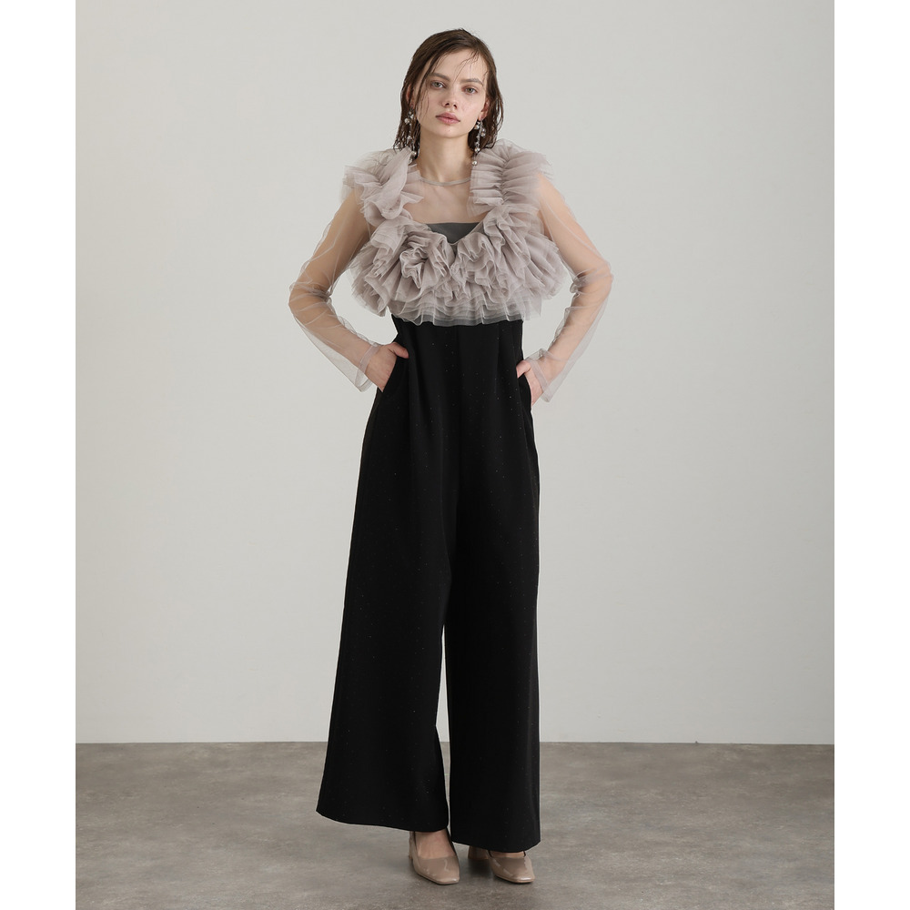 ボリュームフリルきらきらサロペットドレス