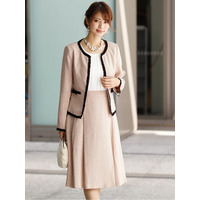 ノーカラージャケット＆ツイードタックプリーツセットアップワンピースフォーマル入学式対応　大きいサイズ レディース