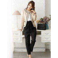 ラウンドネックノーカラージャケット＆ツイードブレードセットアップパンツフォーマル入学式対応16M　大きいサイズ レディース