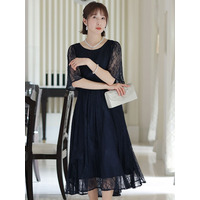 【結婚式・パーティードレス】シフォン切替スリーブAラインワンピース　大きいサイズ レディース