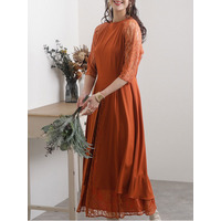 【結婚式・パーティードレス】レーススカートレイヤードワンピース　大きいサイズ レディース