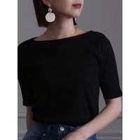 ボートネックコットンリブTシャツ　大きいサイズ レディース