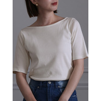 ボートネックコットンリブTシャツ　大きいサイズ レディース