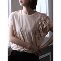 アシンメトリーフリルTシャツ　大きいサイズ レディース